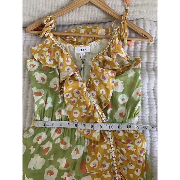 NWTAnthropologie LAIA Dress Sz S Colorful Animal Print Faux Wrap Ruffle Tassels - Picture 7 of 8